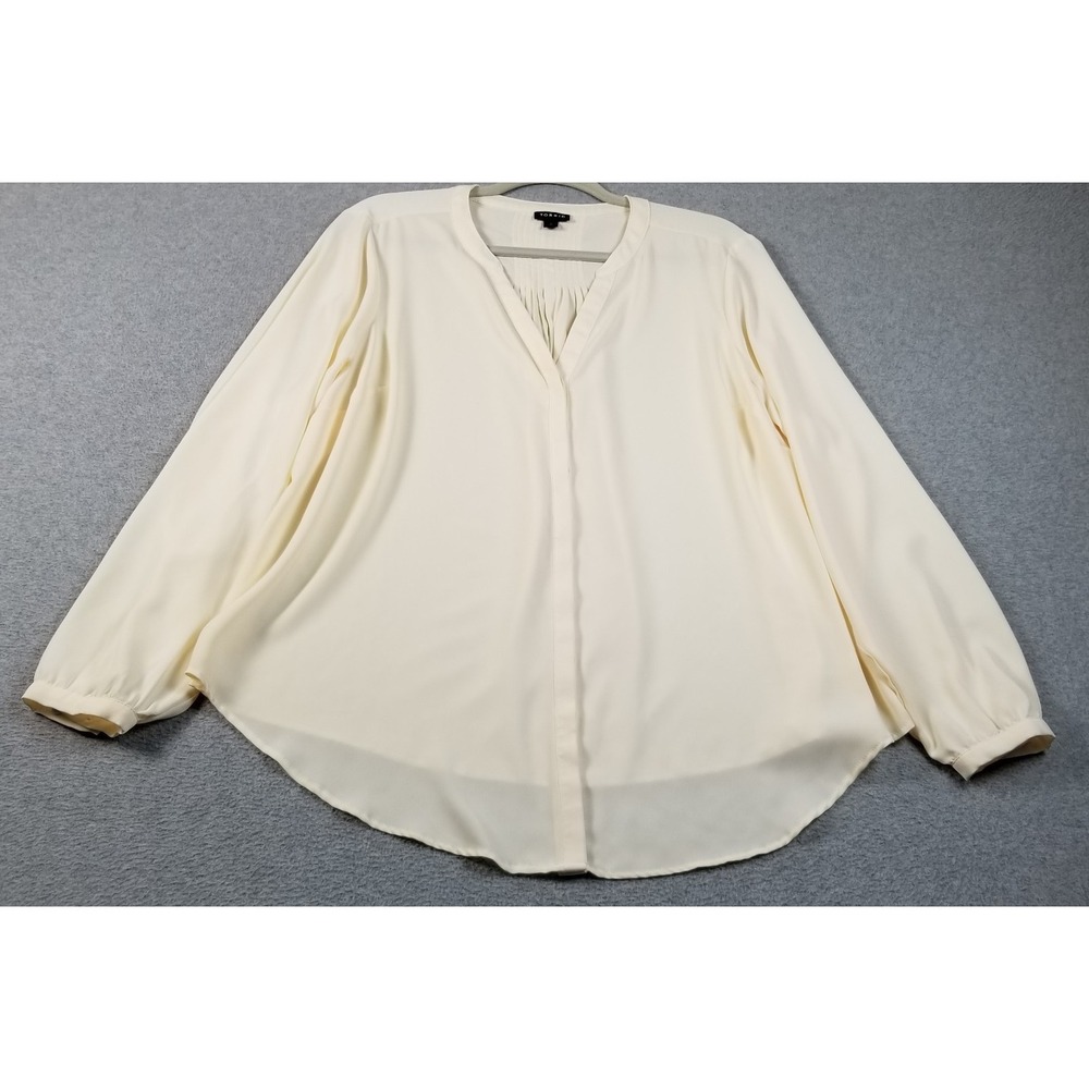 Torrid Top Women's 1 1X Plus Cream Sheer Long Sleeves Blouse Button Up Pleated